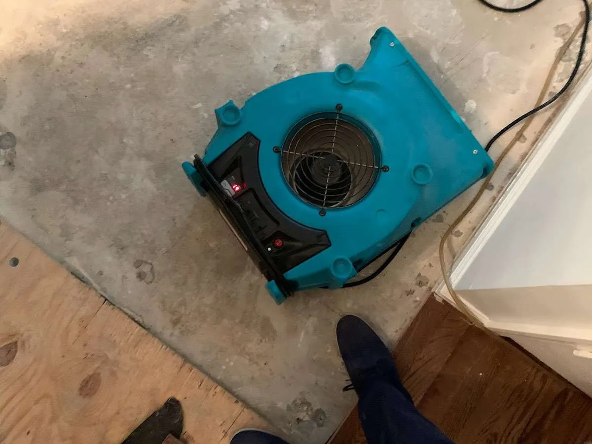 Air mover drying subfloor during Commercial Water Damage Restoration in Del Rio